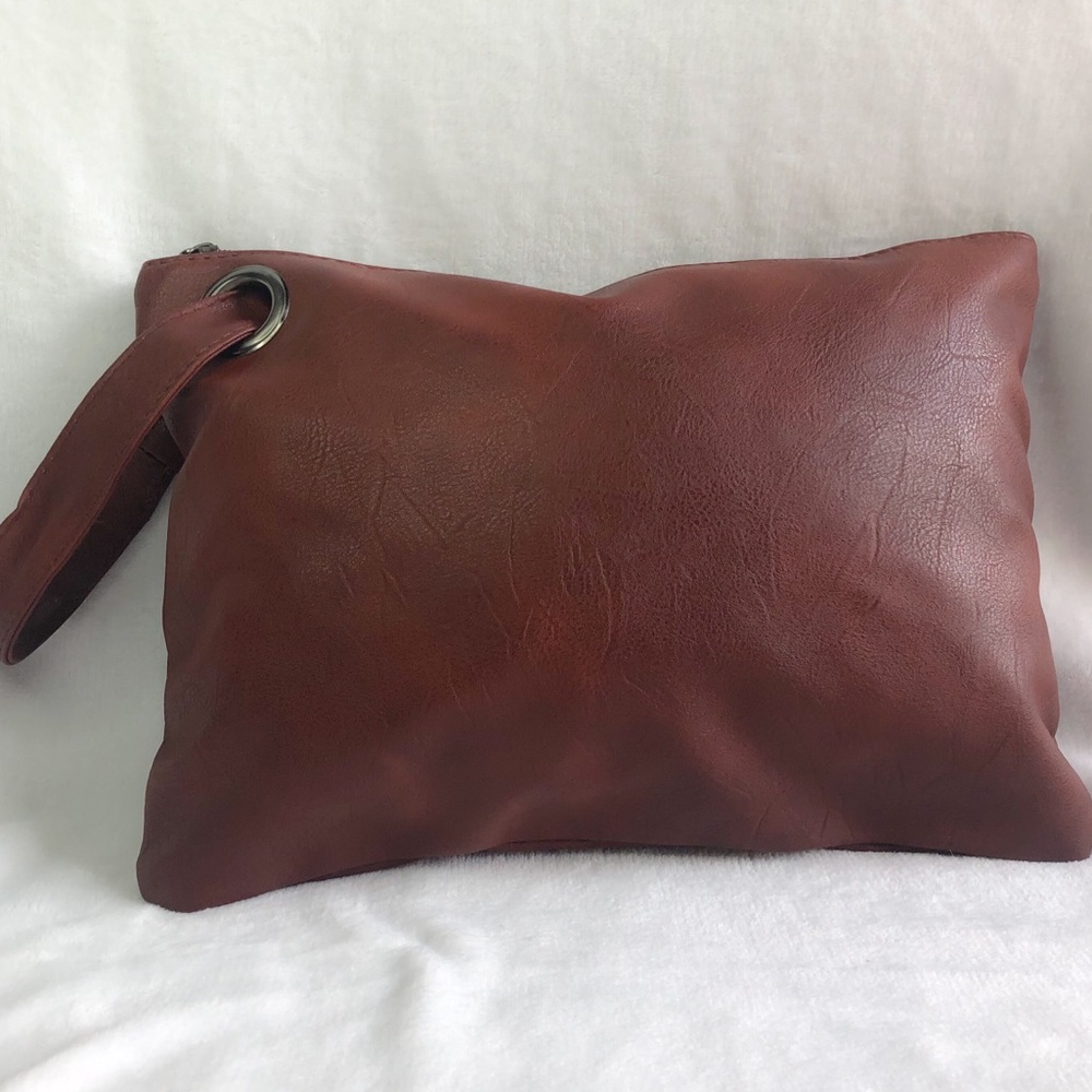 Large Brown Zippered Wristlet Purse